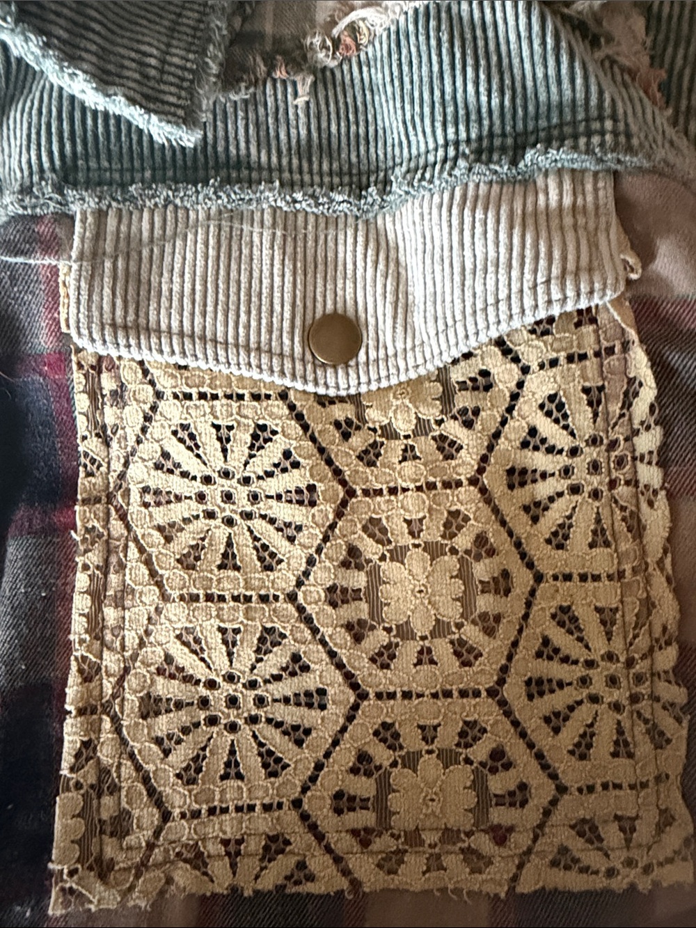 Olive & Rust Patchwork Corduroy Plaid Jacket - Picture 5 of 7